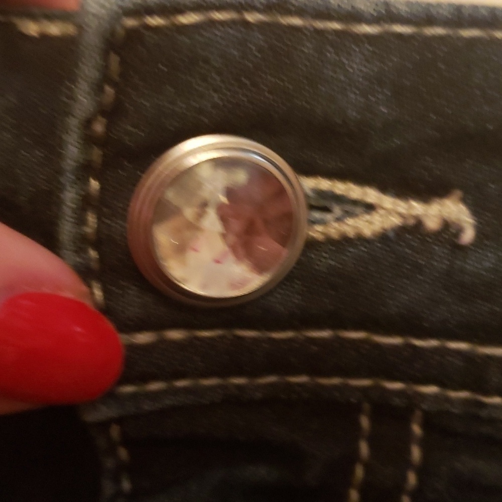 Chico's Jeans Platinum Dark denim Boot cut with Rhinstone pockets - Picture 9 of 9